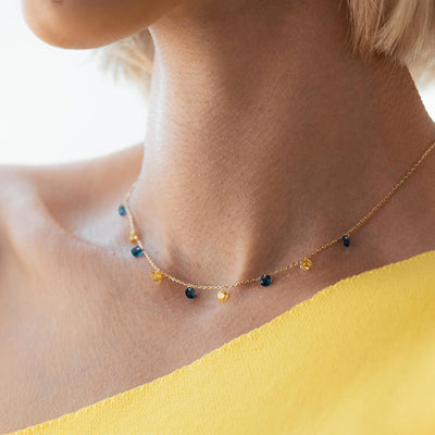 Gold Necklace "Ukrainian" (blue and yellow cubic zirconia)