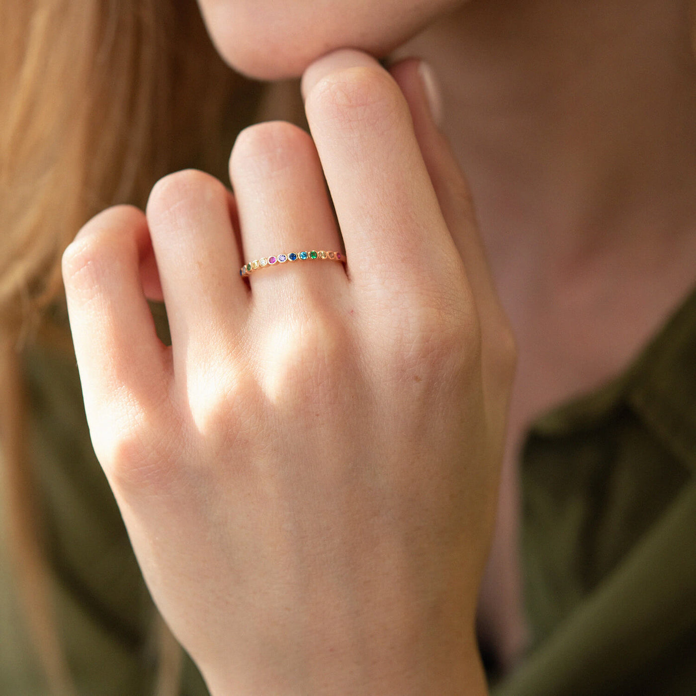 Gold ring with multi-colored cubic zirconia