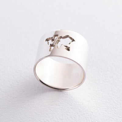 Silver World Map Ring