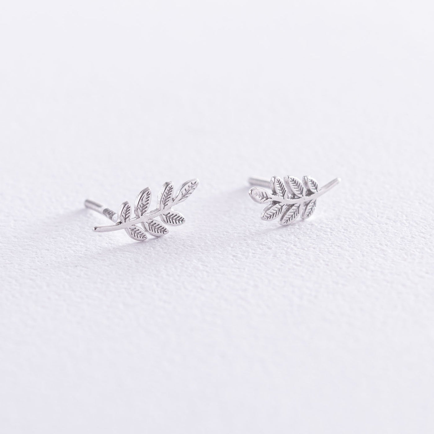 White Gold Leaves Stud Earrings