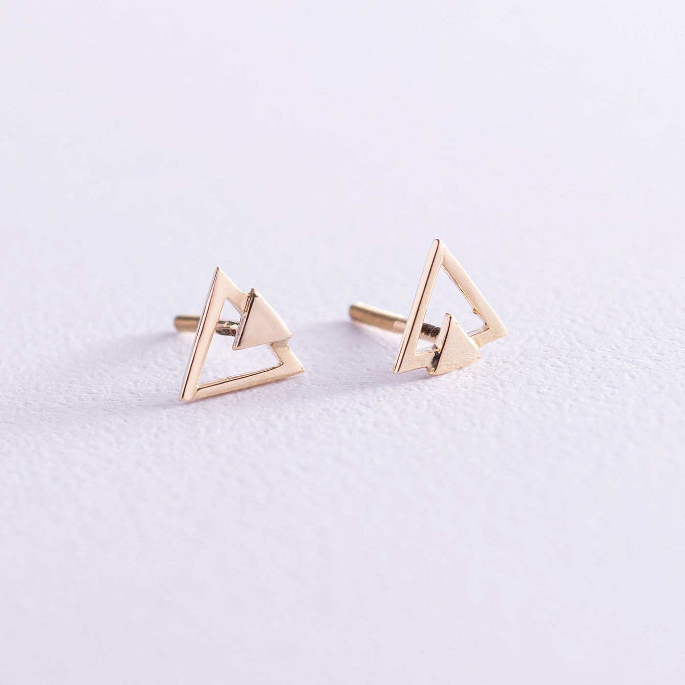 Yellow Gold Triangle Stud Earrings