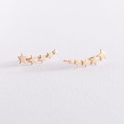 Yellow Gold Star Climber Earrings