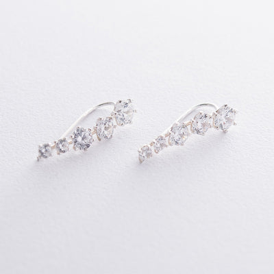 Silver climber earrings with cubic zirconia