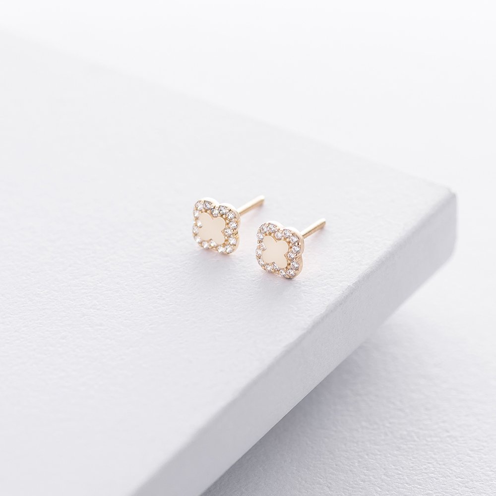 Gold Clover stud earrings (cubic zirconia)