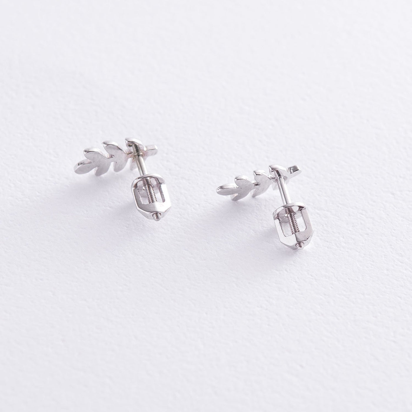 White Gold Stud Leaves Earrings