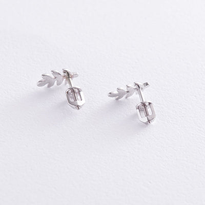 White Gold Stud Leaves Earrings