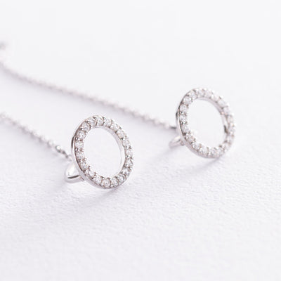 Silver circle chain earrings with cubic zirconia