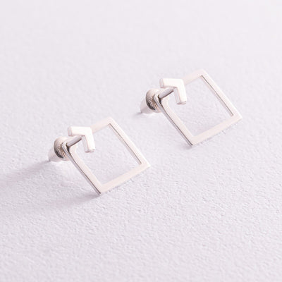 Silver diamond shape ear jacket earrings