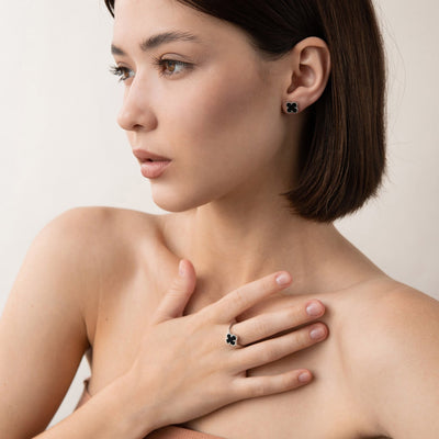 Silver Clover Stud Earrings with Enamel