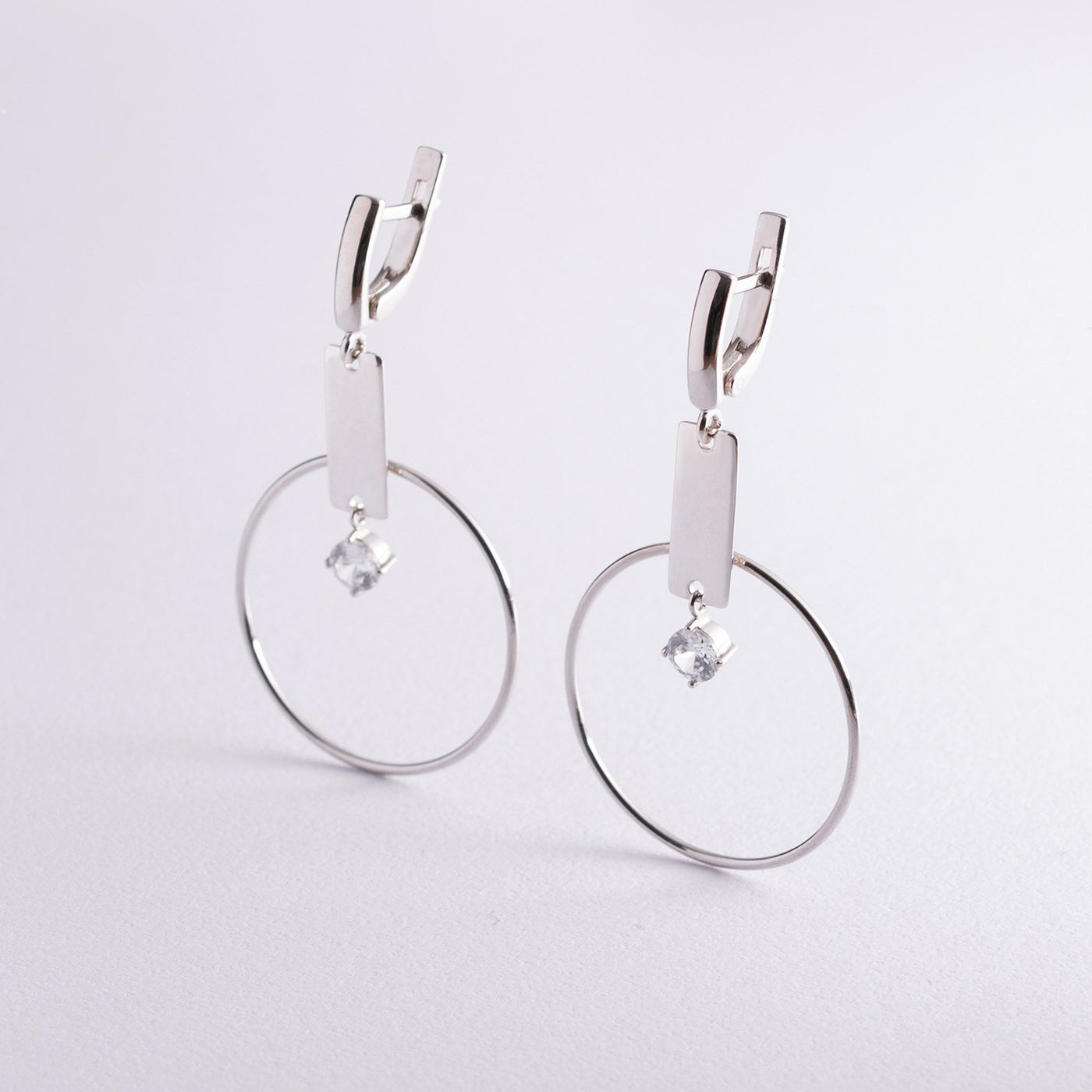 Silver earrings Geometry with cubic zirconia