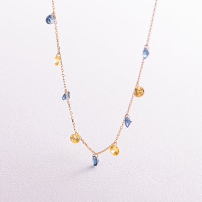 Gold Necklace "Ukrainian" (blue and yellow cubic zirconia)