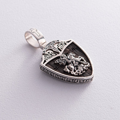 Silver pendant "St. George" with ebony wood