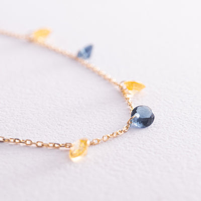 Gold Necklace "Ukrainian" (blue and yellow cubic zirconia)