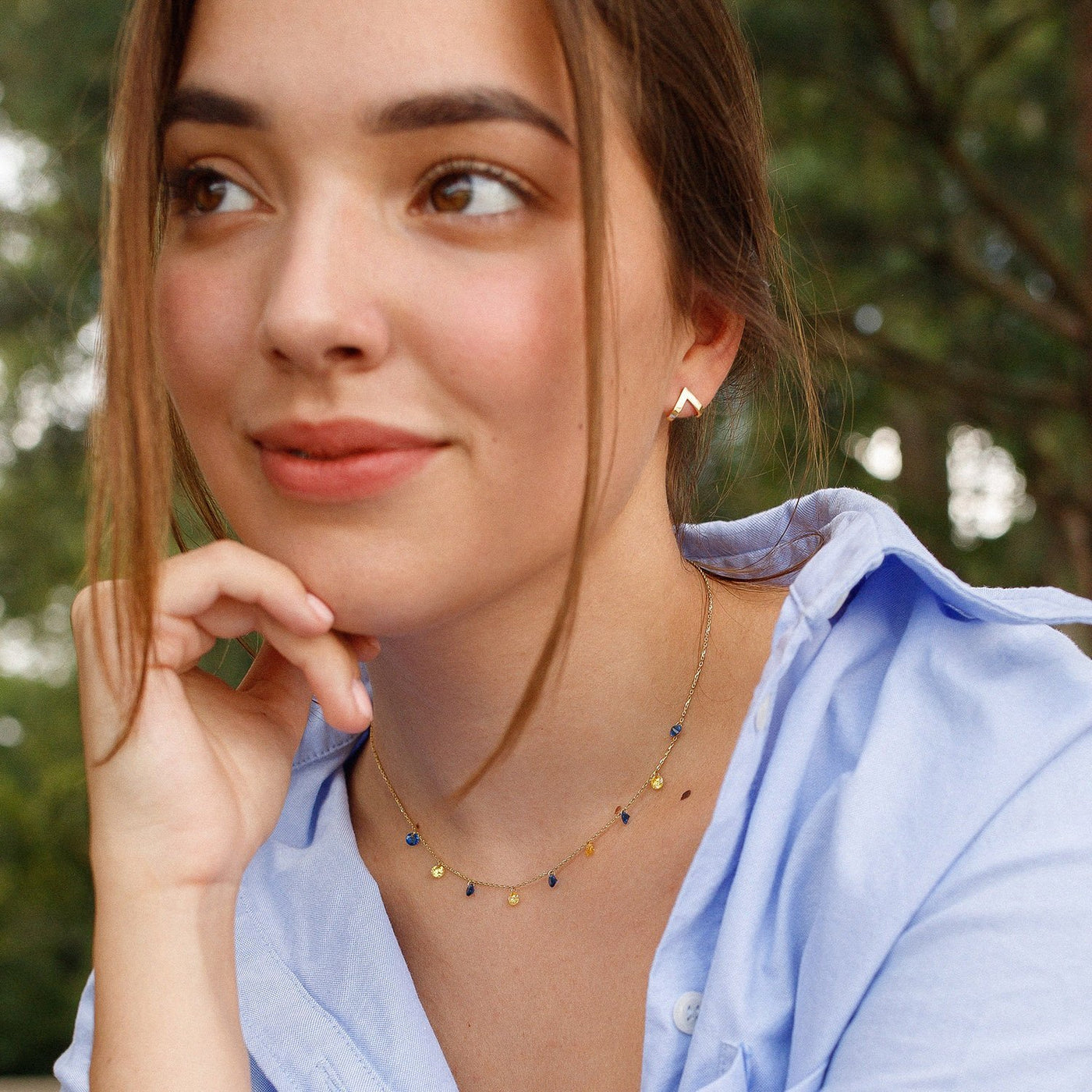 Gold Necklace "Ukrainian" (blue and yellow cubic zirconia)