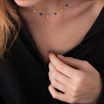 Gold Necklace "Ukrainian" (blue and yellow cubic zirconia)