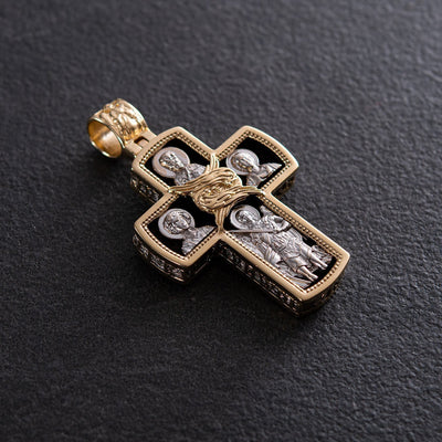 Men's Orthodox cross made of ebony wood and gold "Crucifixion"