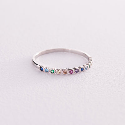 Gold ring with multi-colored cubic zirconia