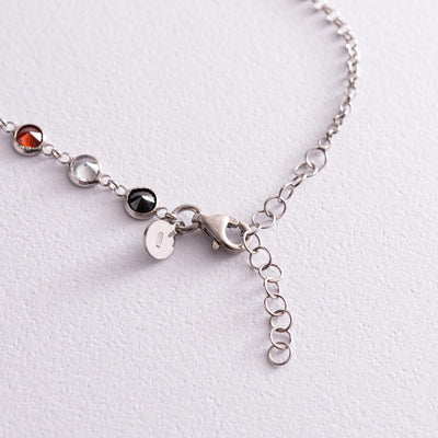 Silver tie necklace with multicolored cubic zirconia