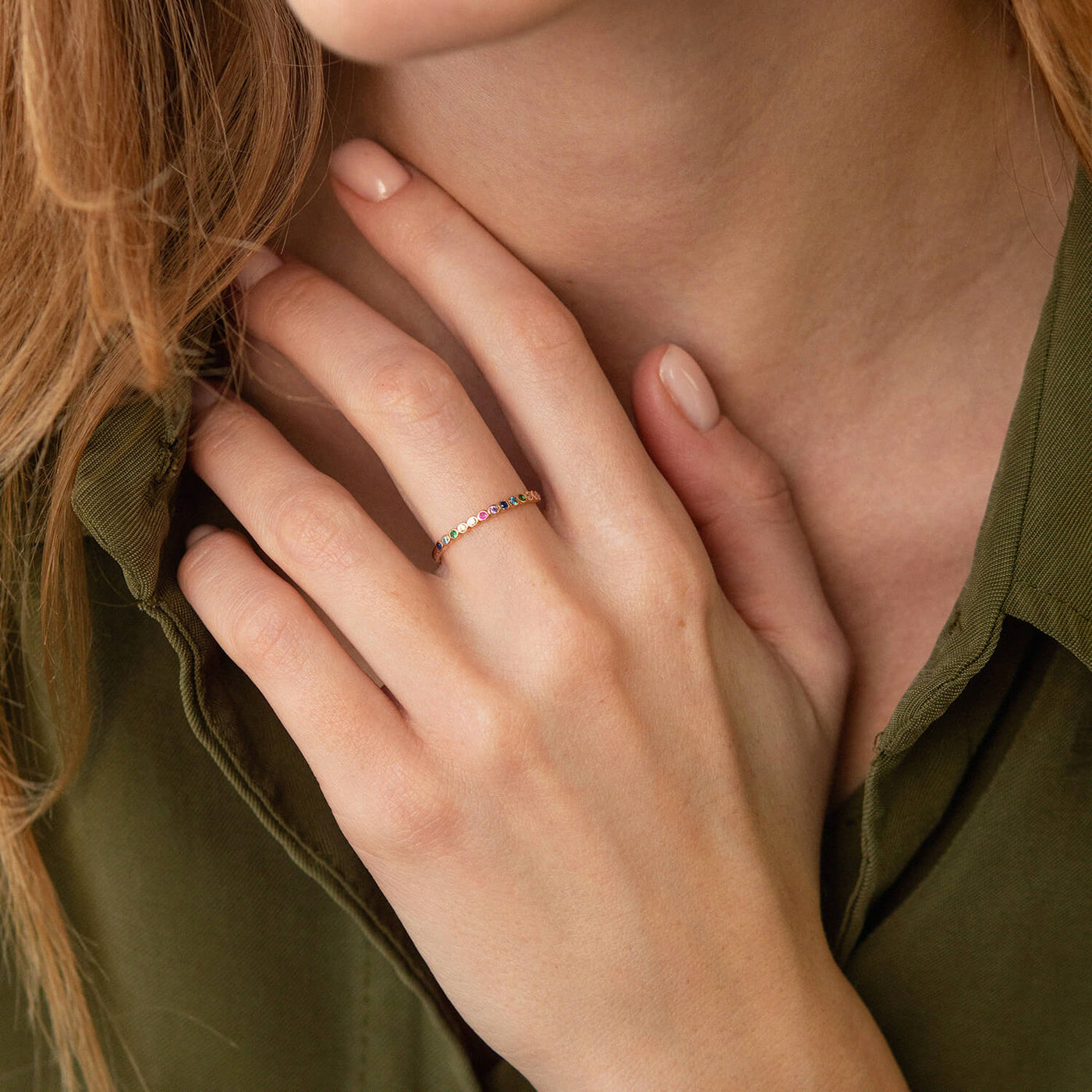 Gold ring with multi-colored cubic zirconia