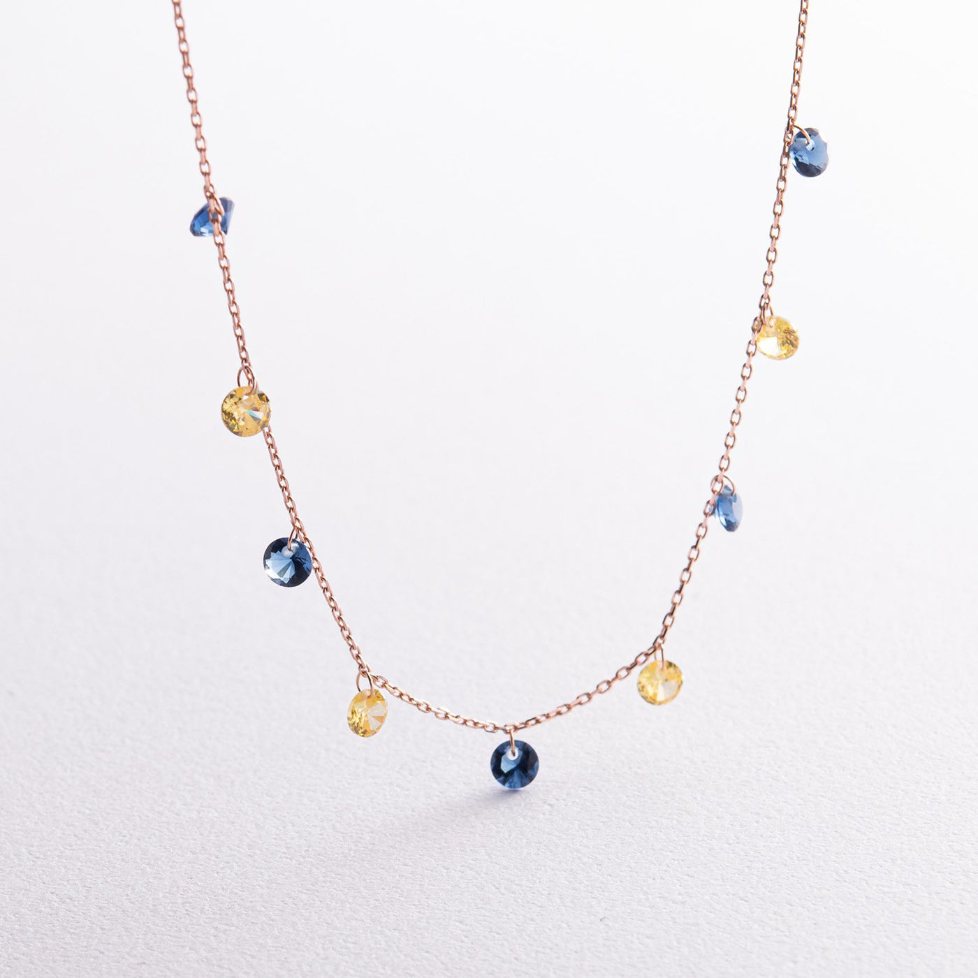 Gold Necklace "Ukrainian" (blue and yellow cubic zirconia)