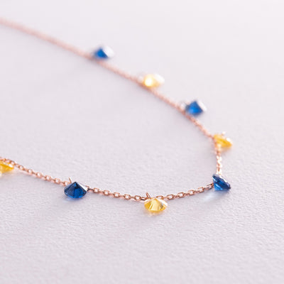 Gold Necklace "Ukrainian" (blue and yellow cubic zirconia)