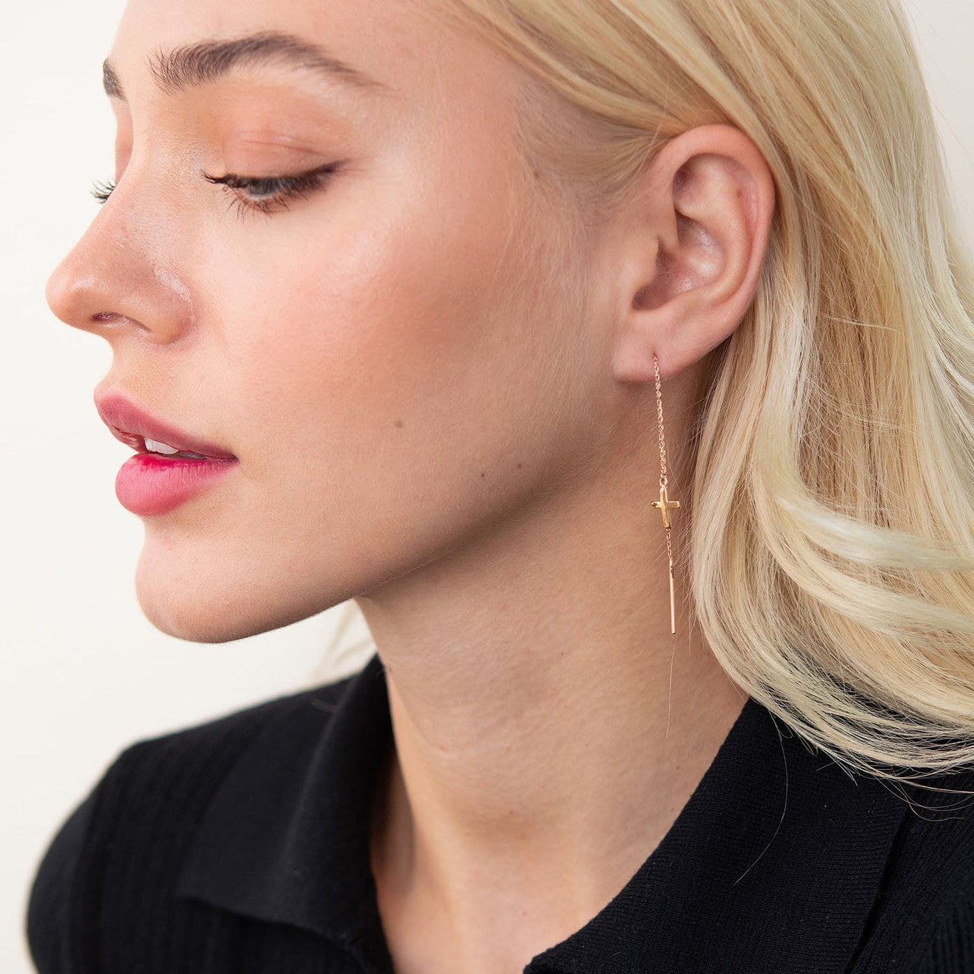 Gold cross chain earrings