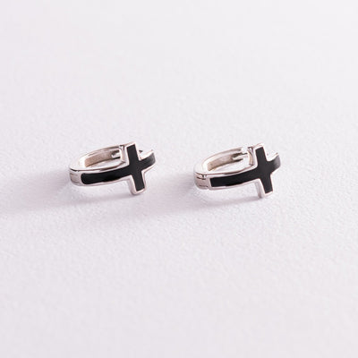 Silver Cross earrings with enamel