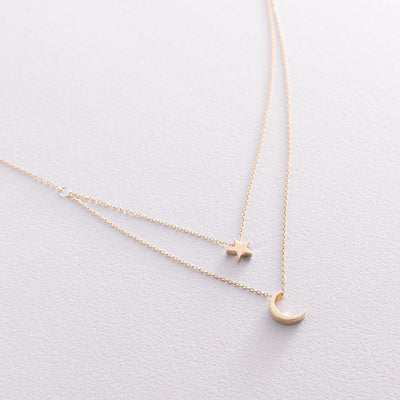 Yellow Gold Star and Moon Necklace