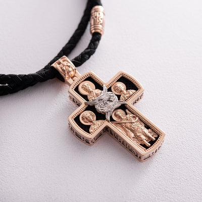 Men's Orthodox cross made of ebony wood and gold "Crucifixion"