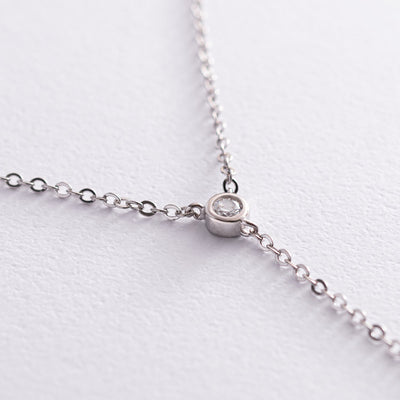 Silver tie necklace with cubic zirconia