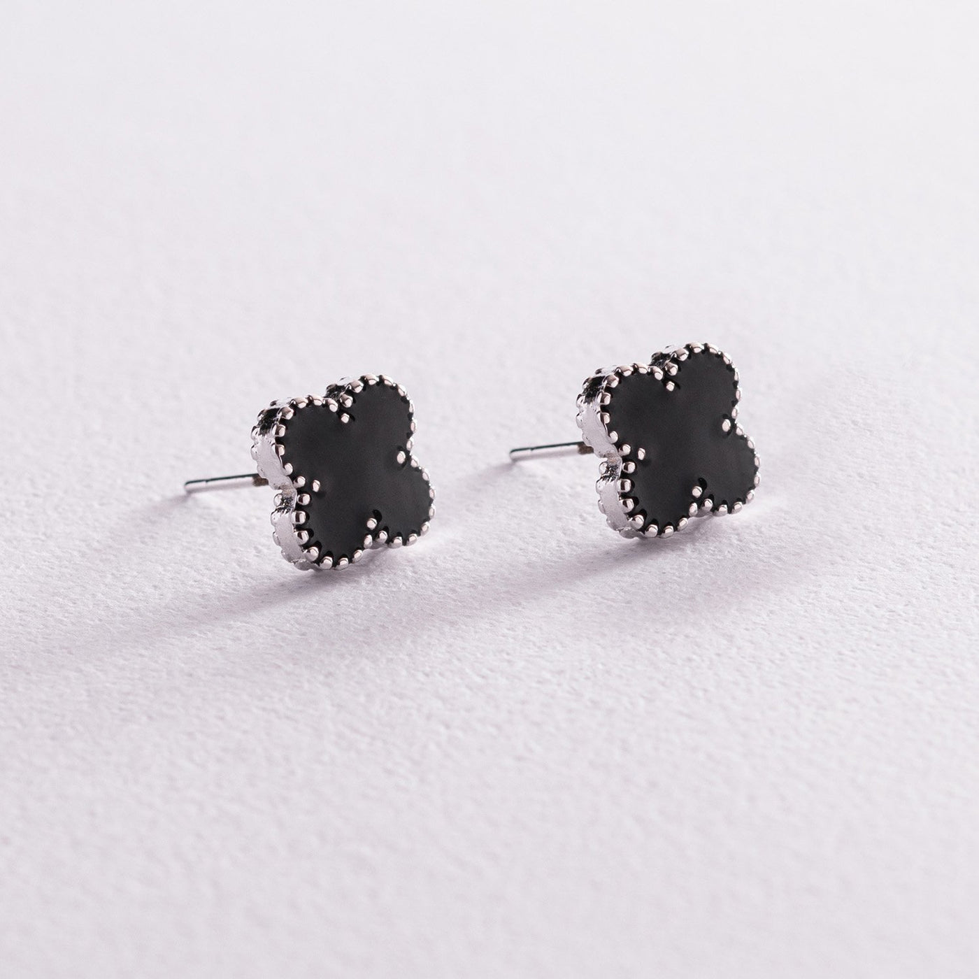 Silver Clover Stud Earrings with Enamel