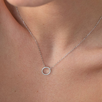 Silver circle necklace with cubic zirconia