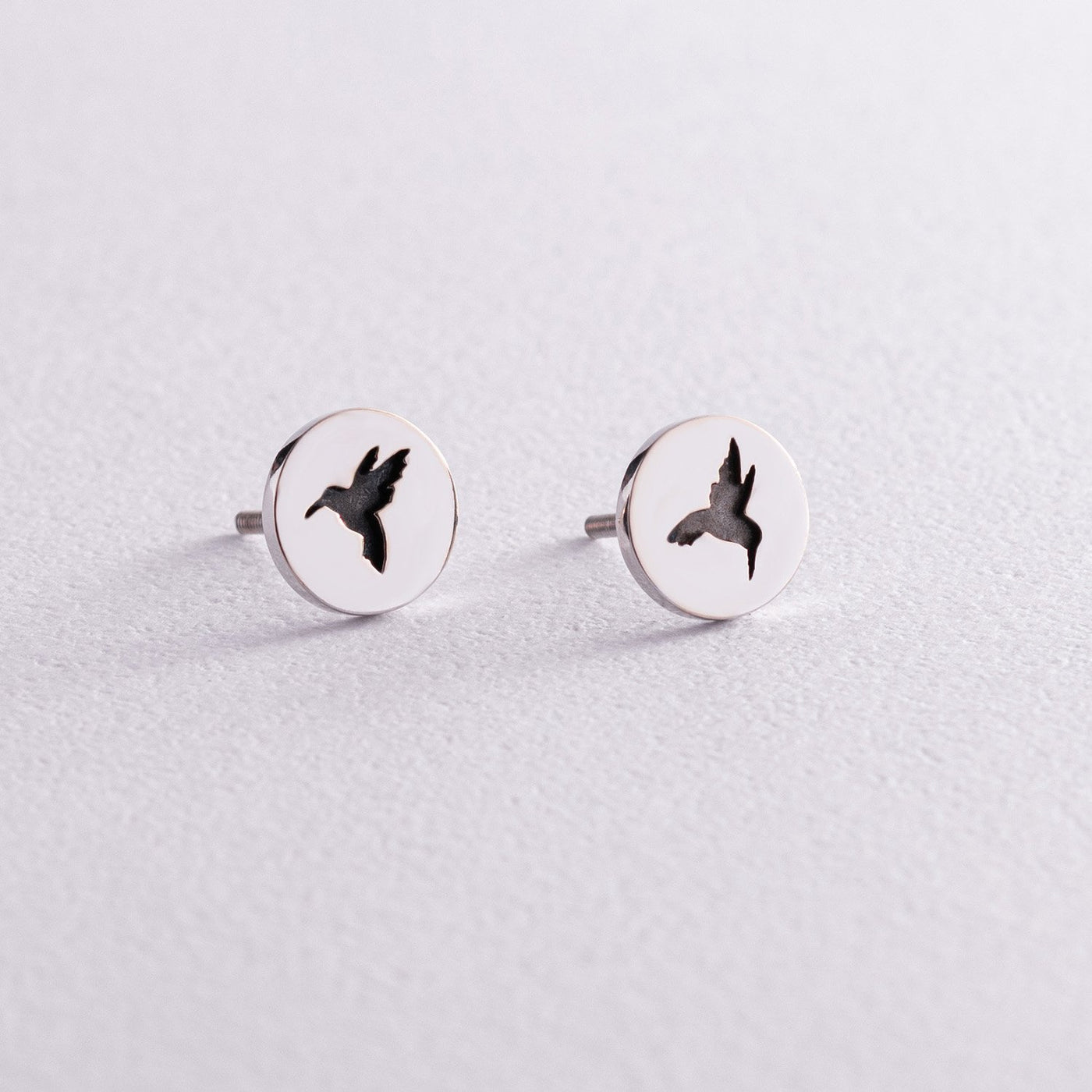 White Gold Hummingbird Stud Earrings