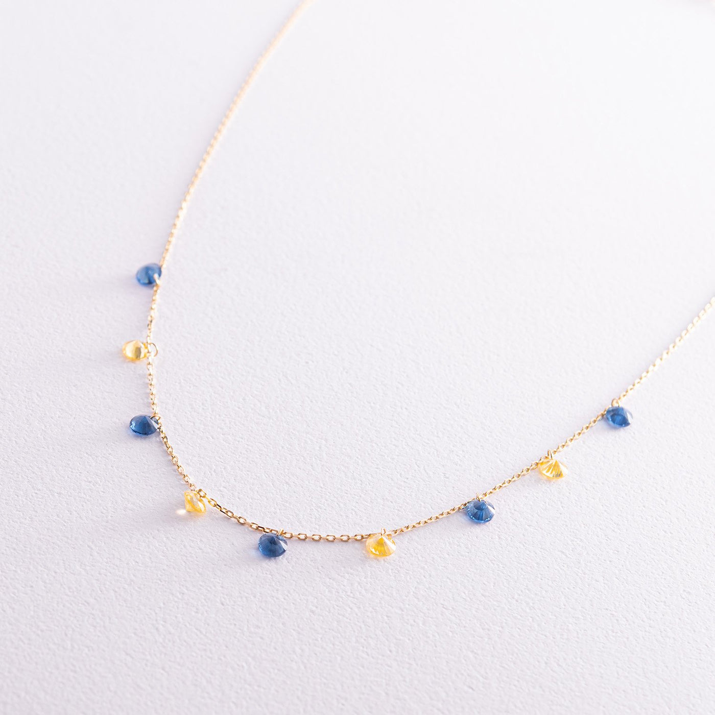 Gold Necklace "Ukrainian" (blue and yellow cubic zirconia)