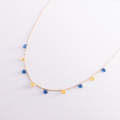 Gold Necklace "Ukrainian" (blue and yellow cubic zirconia)