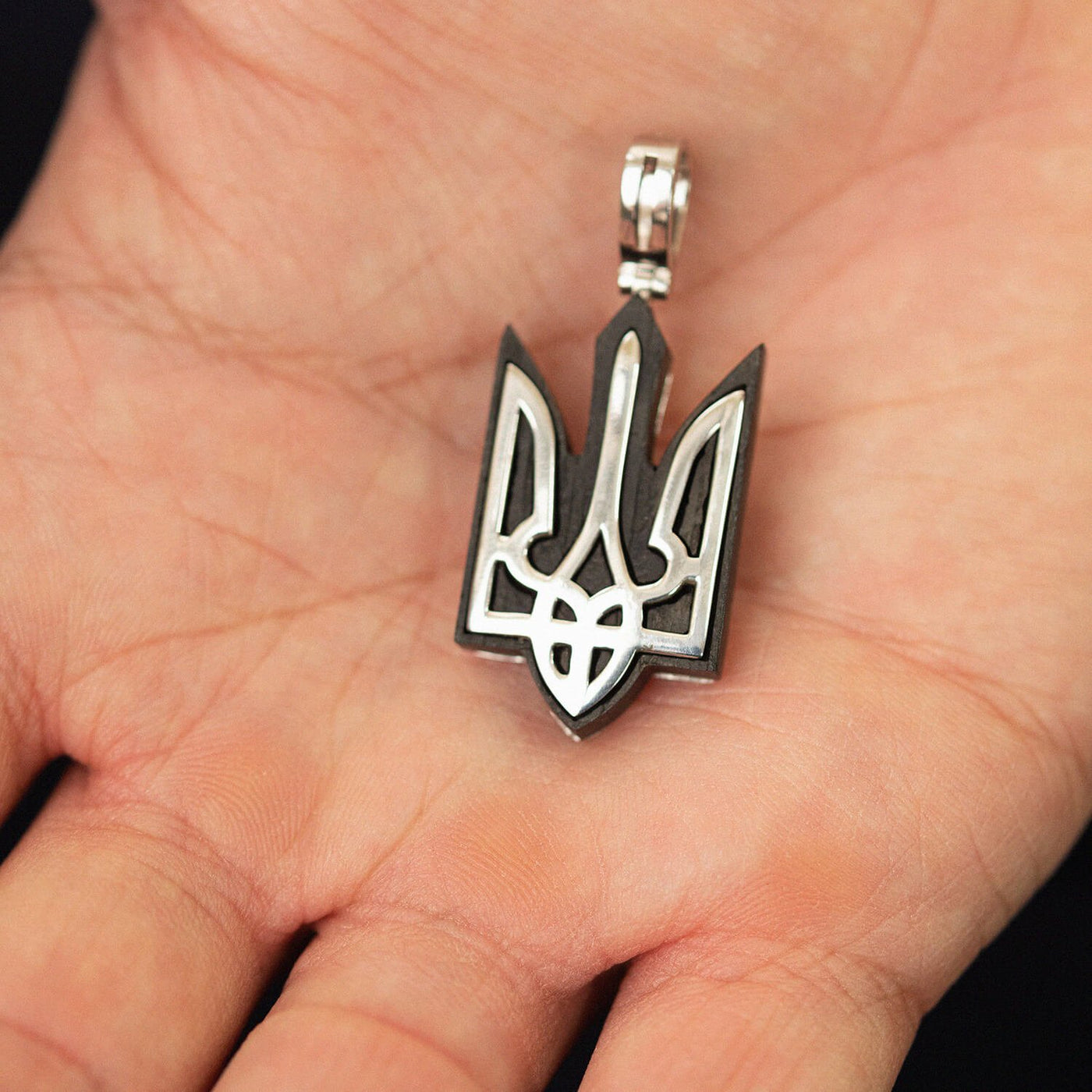 Silver pendant "Coat of arms of Ukraine - Trident" with ebony wood