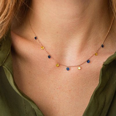 Gold Necklace "Ukrainian" (blue and yellow cubic zirconia)