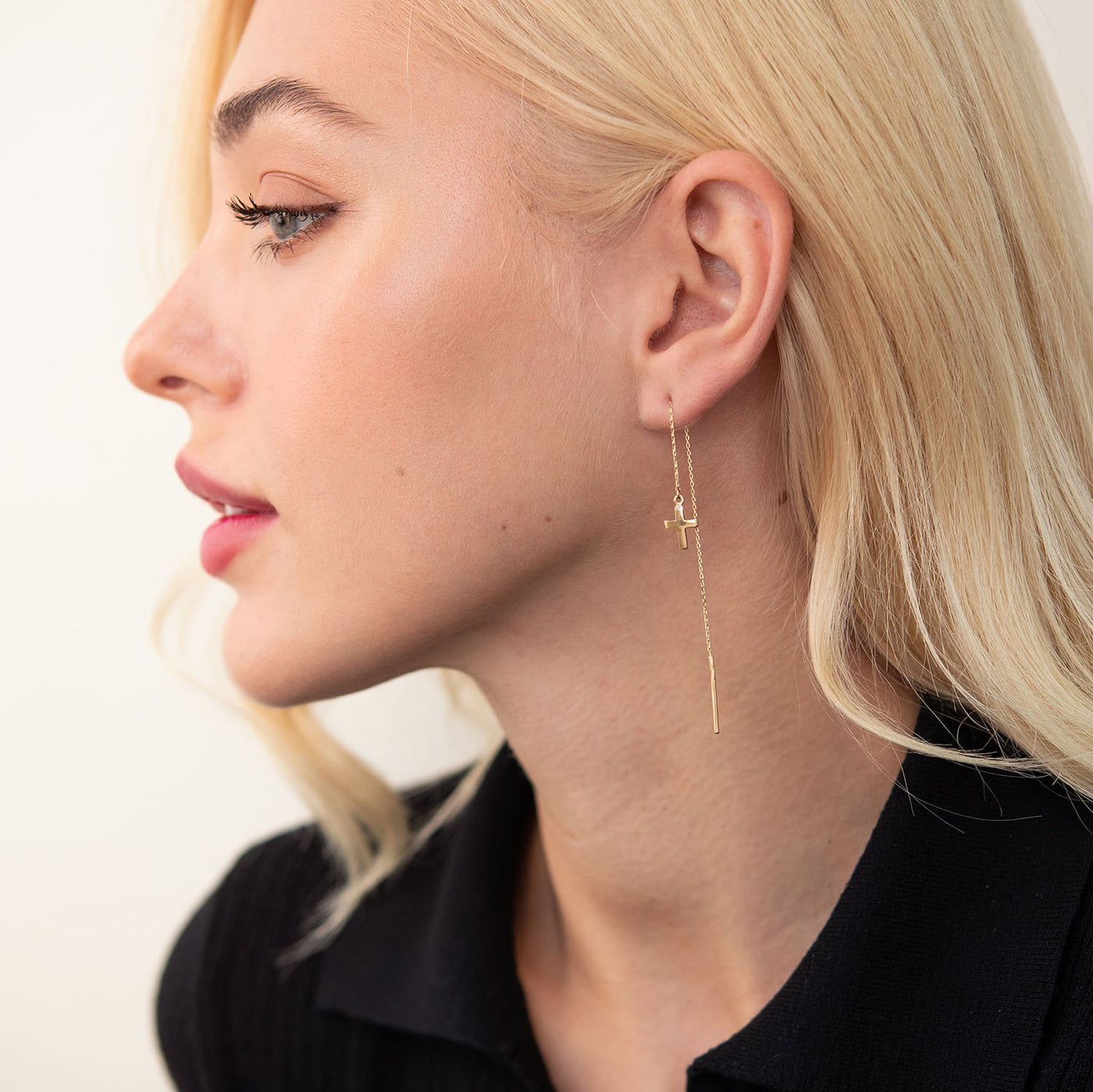 Gold cross chain earrings