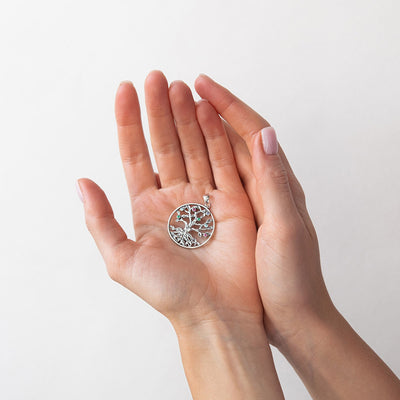 Silver Tree of life pendant with multicolored cubic zirconia