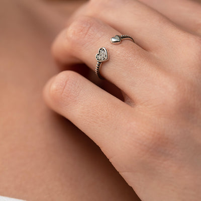 Silver heart ring with cubic zirconia